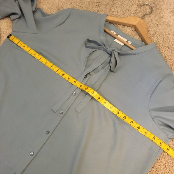 Pale Periwinkle Blue Bow Collar Bell Sleeve Button Down Evelina Blouse - Picture 12 of 16